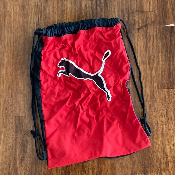 Puma Drawstring Backpack String Bag Red Black Pouch String Athletic Carrier - Picture 1 of 6